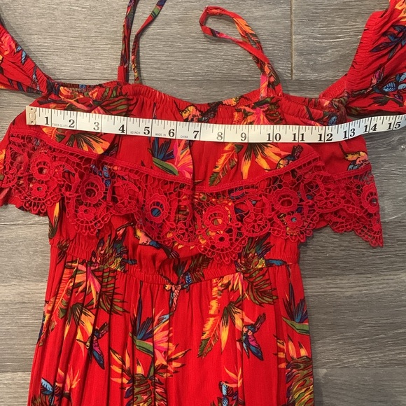 No Boundaries Red Maxi Hummingbird Pattern Cold Shoulder Sundress Women’s Small - Picture 10 of 14